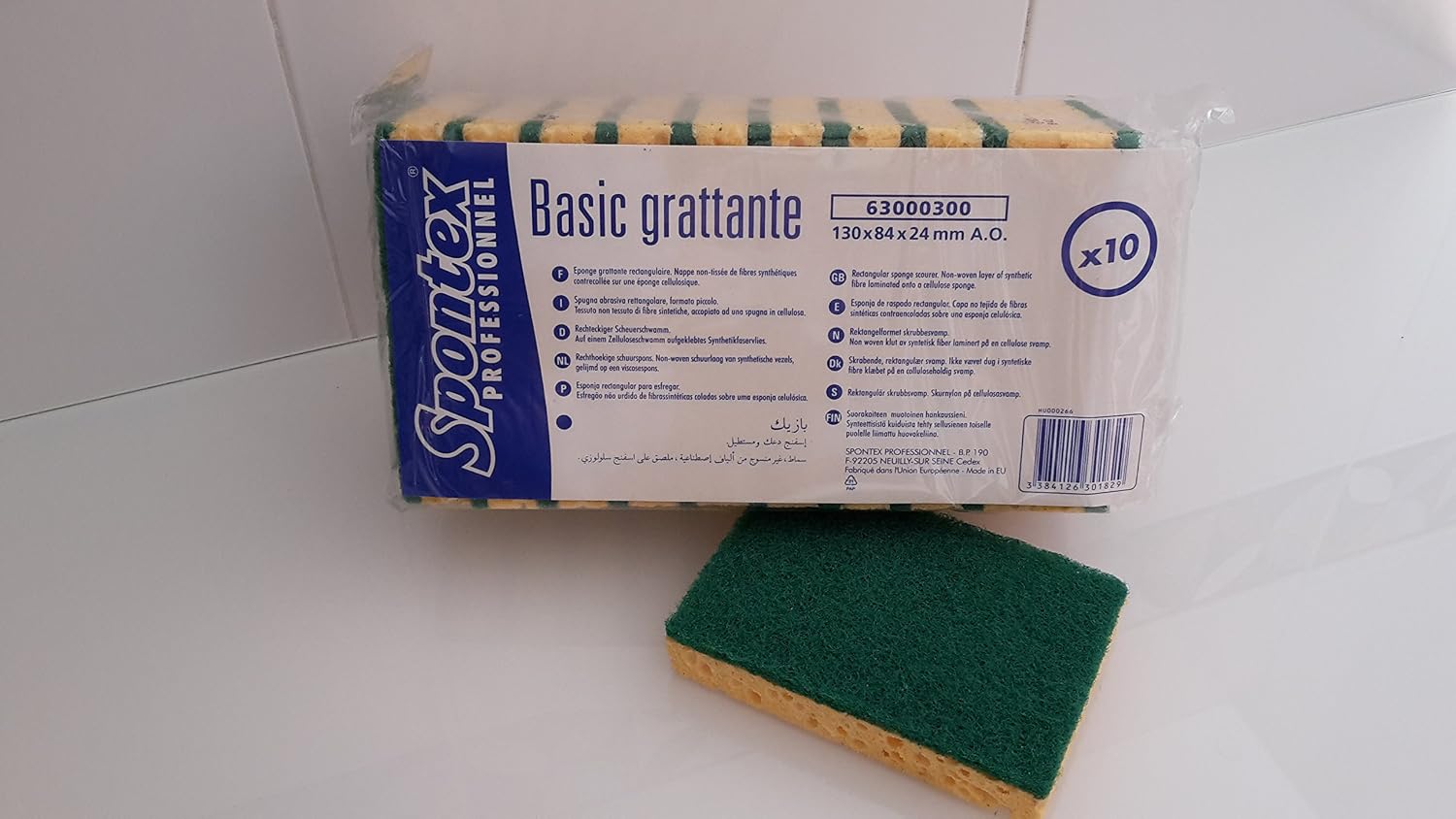 BASIC EGAO - GRAND MODÈLE Eponge grattante rectangulaire vert - 130 x 84 x 22 mm sachet de 10 – Image 2
