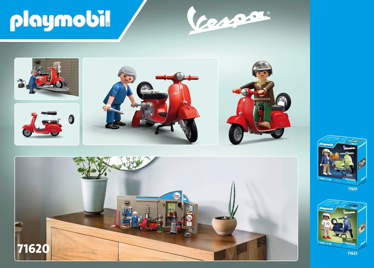 PLAYMOBIL 71620 — Garage Vespa 60s avec 2 personnages – Image 14