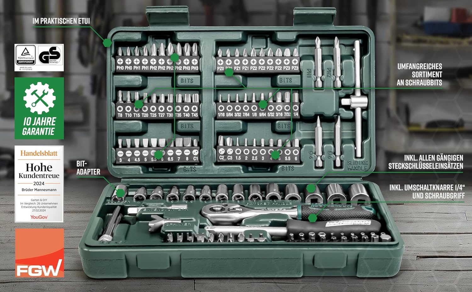 BRÜDER MANNESMANN — Coffret de douilles et embouts 130 pièces – Image 8