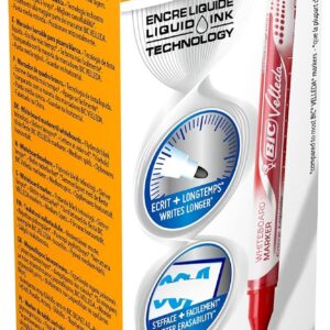 BIC Velleda — Boîte de 12 Feutres pour Tableau Blanc Rouges