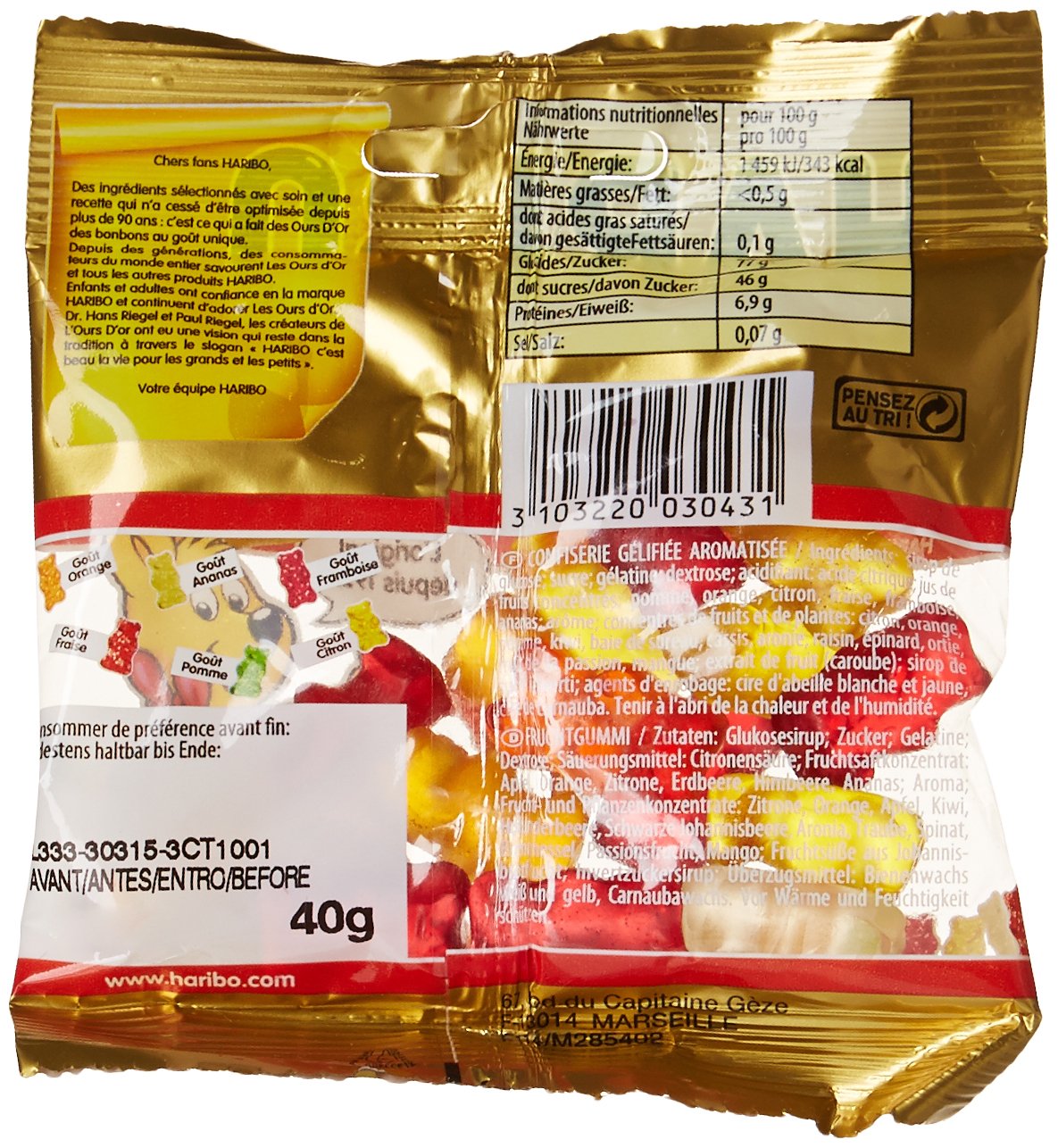 Haribo Bonbon Gélifié l'Ours d'Or 40 g x 30 Sachets – Image 8