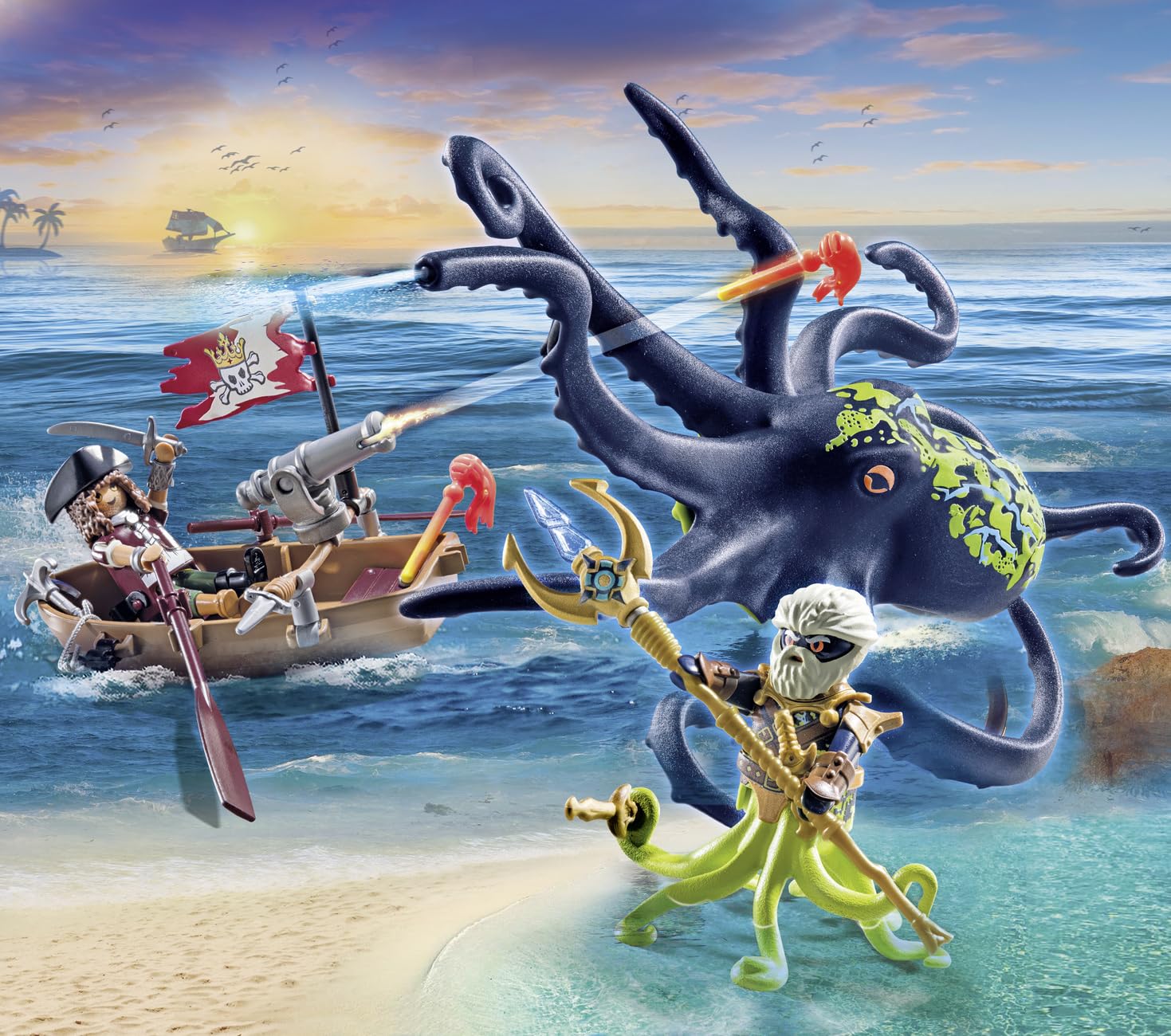 Playmobil 71419 Pirate avec Pieuvre géante, Comprend Deux Personnages, Une Pieuvre géante Qui pulvérise de l'eau, Un Bateau à rames et de Nombreux Accessoires, Univers Pirates, pour Enfants dès 4 Ans – Image 28