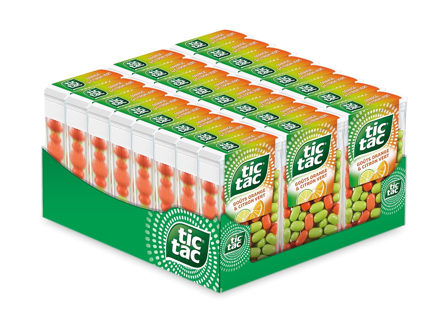 TicTac Duo Goûts Orange et Citron Vert - Bonbons sucrés aux fruits - Format de Poche - 24 boites x 18g – Image 2