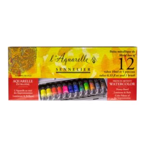 SENNELIER — Boîte Métallique Aquarelles 12 Tubes 12 ml + 1 Pinceau
