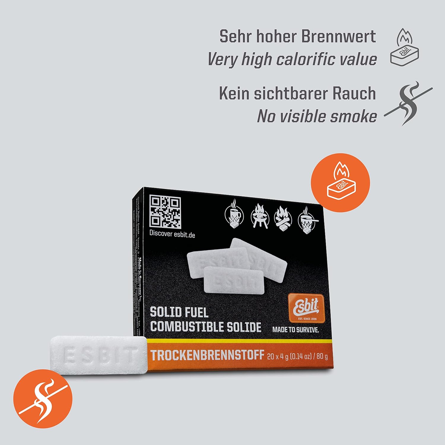 Esbit Trockbrennstoff 20 Comprimés pour Cuisiner et Réchauffer de Mets – Image 2