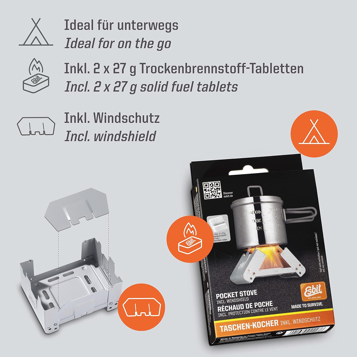 ESBIT — Réchaud de poche avec pare-vent et combustible sec – Image 4