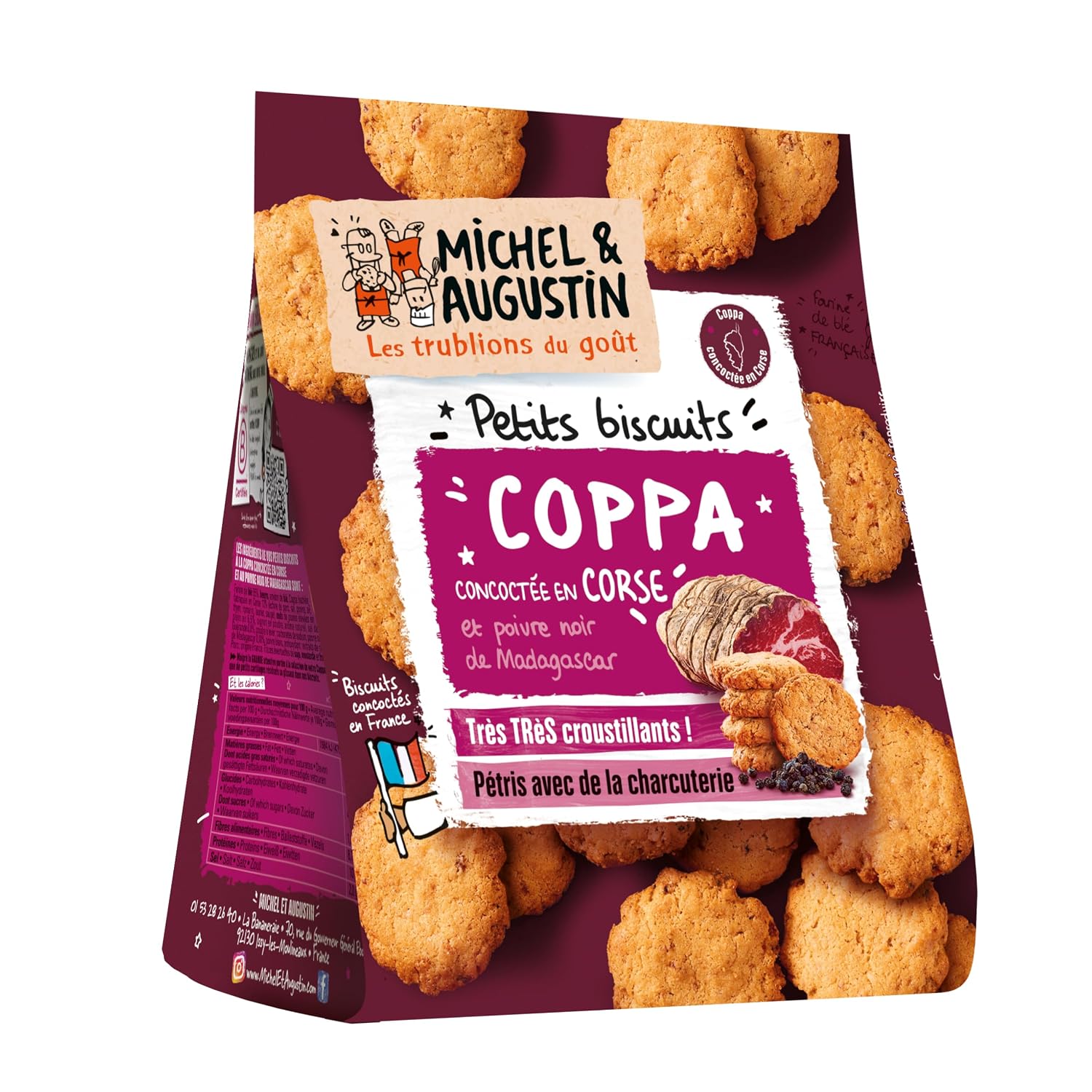 Michel & Augustin - Biscuits Apéritifs à la Coppa Corse et au Poivre Noir - Petits Biscuits Salés à la Charcuterie - 8 x 90g – Image 2