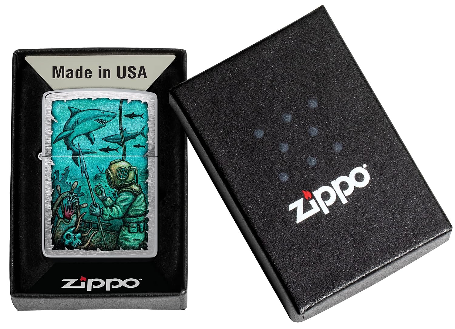 ZIPPO — Briquet de poche chrome brossé motif requin – Image 6