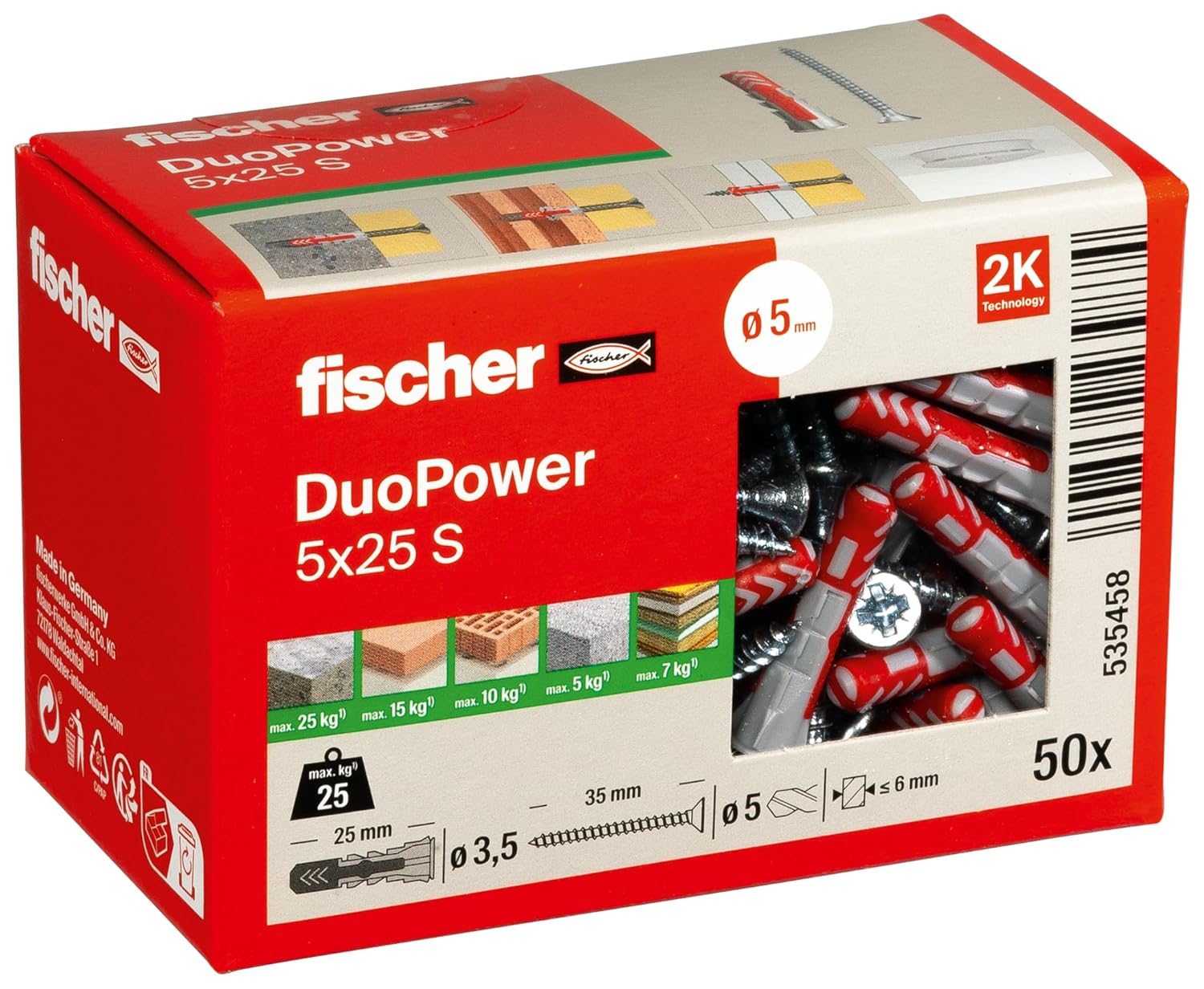 FISCHER DUOPOWER — Chevilles bi-matière 5x25 avec vis x50