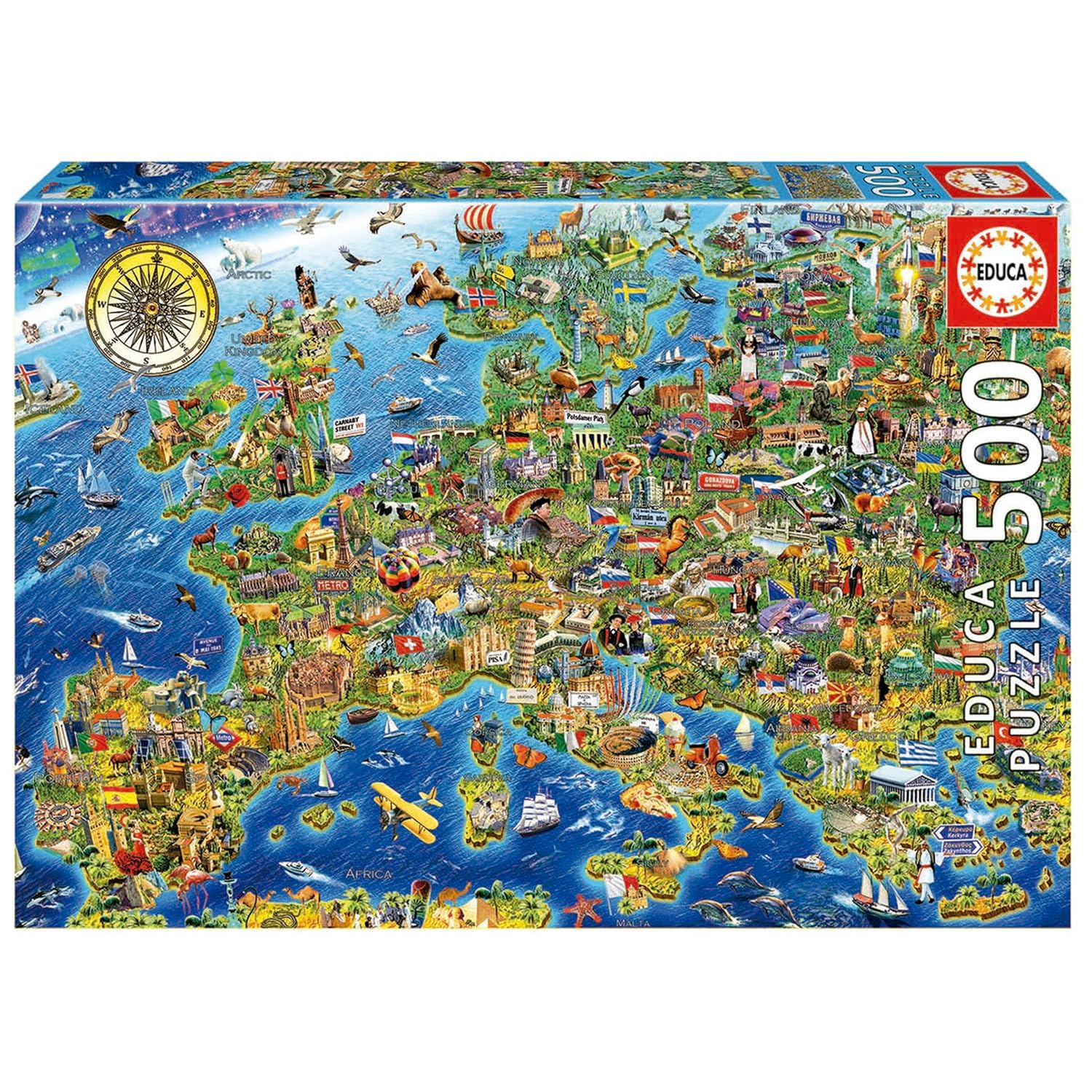 EDUCA — Puzzle 500 pièces La Folle Carte d'Europe
