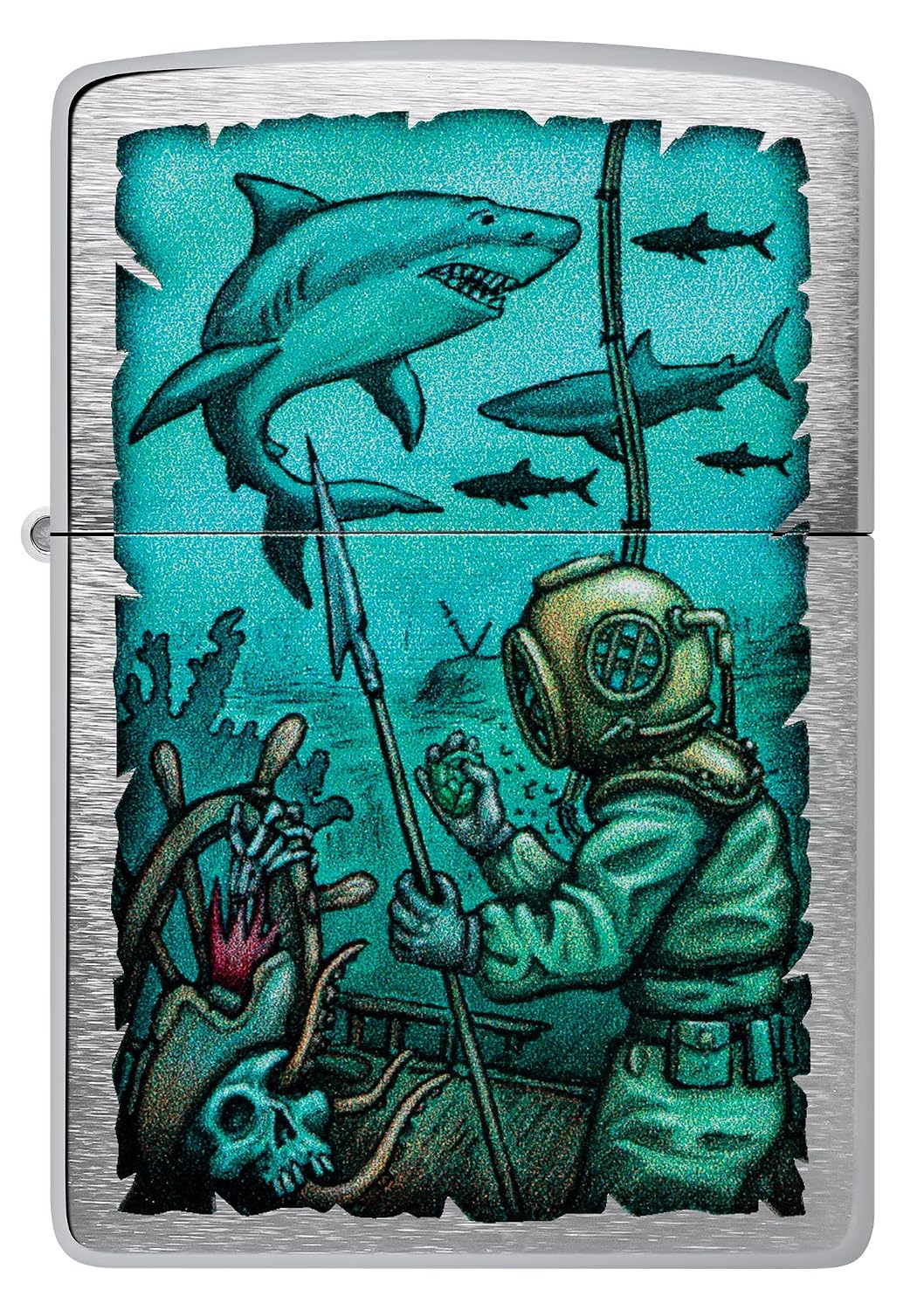 ZIPPO — Briquet de poche chrome brossé motif requin – Image 2