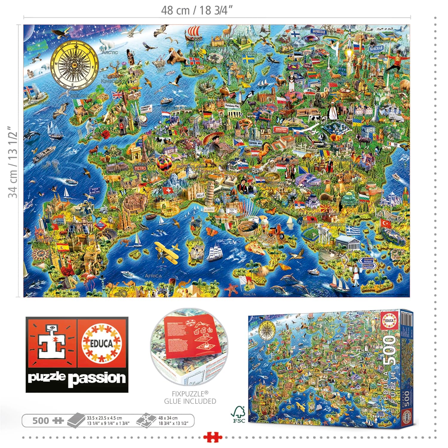 EDUCA — Puzzle 500 pièces La Folle Carte d'Europe – Image 2