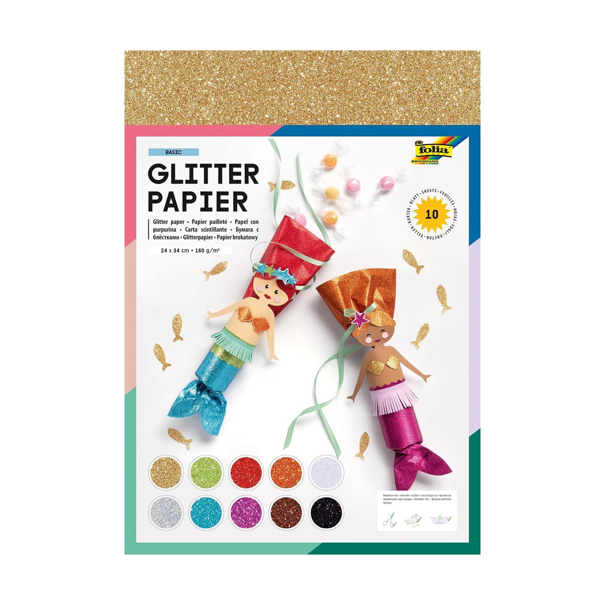 FOLIA — Papier pailleté 10 couleurs 24 x 34 cm