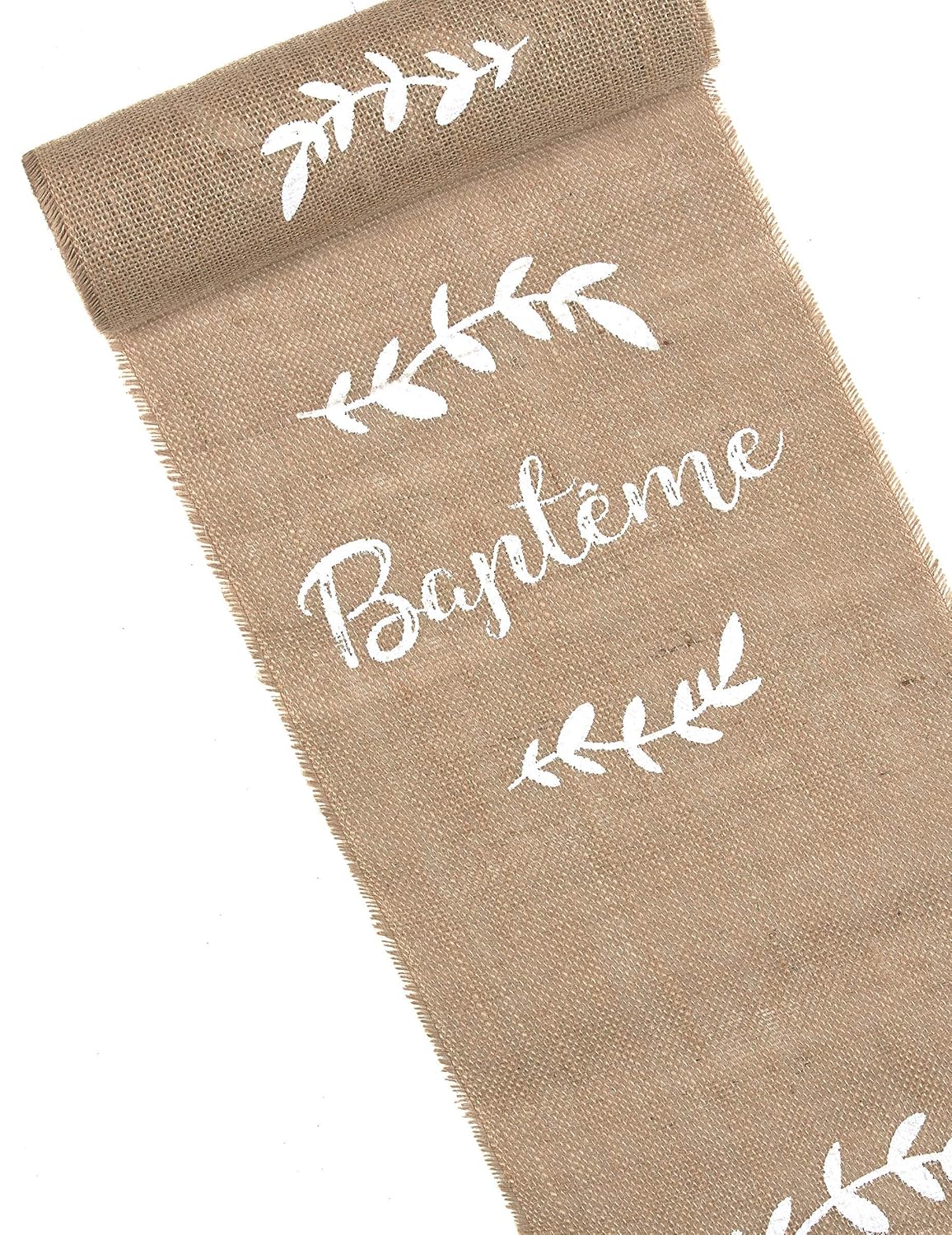 BAPTÊME — Chemin de table en toile de jute 28 cm x 5 m