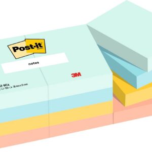 POST-IT — Notes autocollantes couleurs Beach 12 blocs 38 x 51 mm
