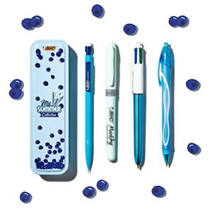 BIC Summer Blue Box — Lot de 4 stylos et surligneur bleu