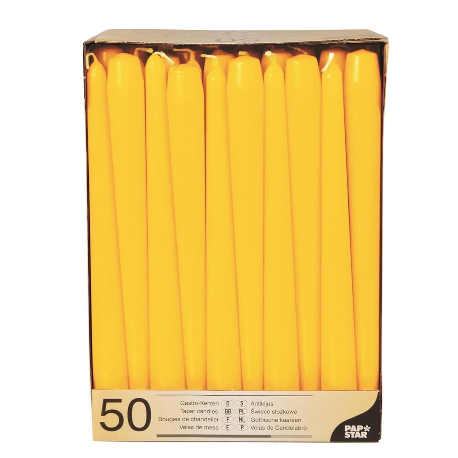 PAPSTAR — Lot de 50 bougies chandelier jaunes 2,2 x 25 cm
