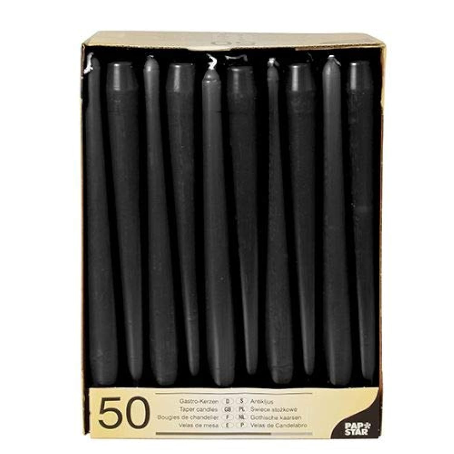 PAPSTAR — 50 bougies chandelles noires Ø 2,2 x 25 cm