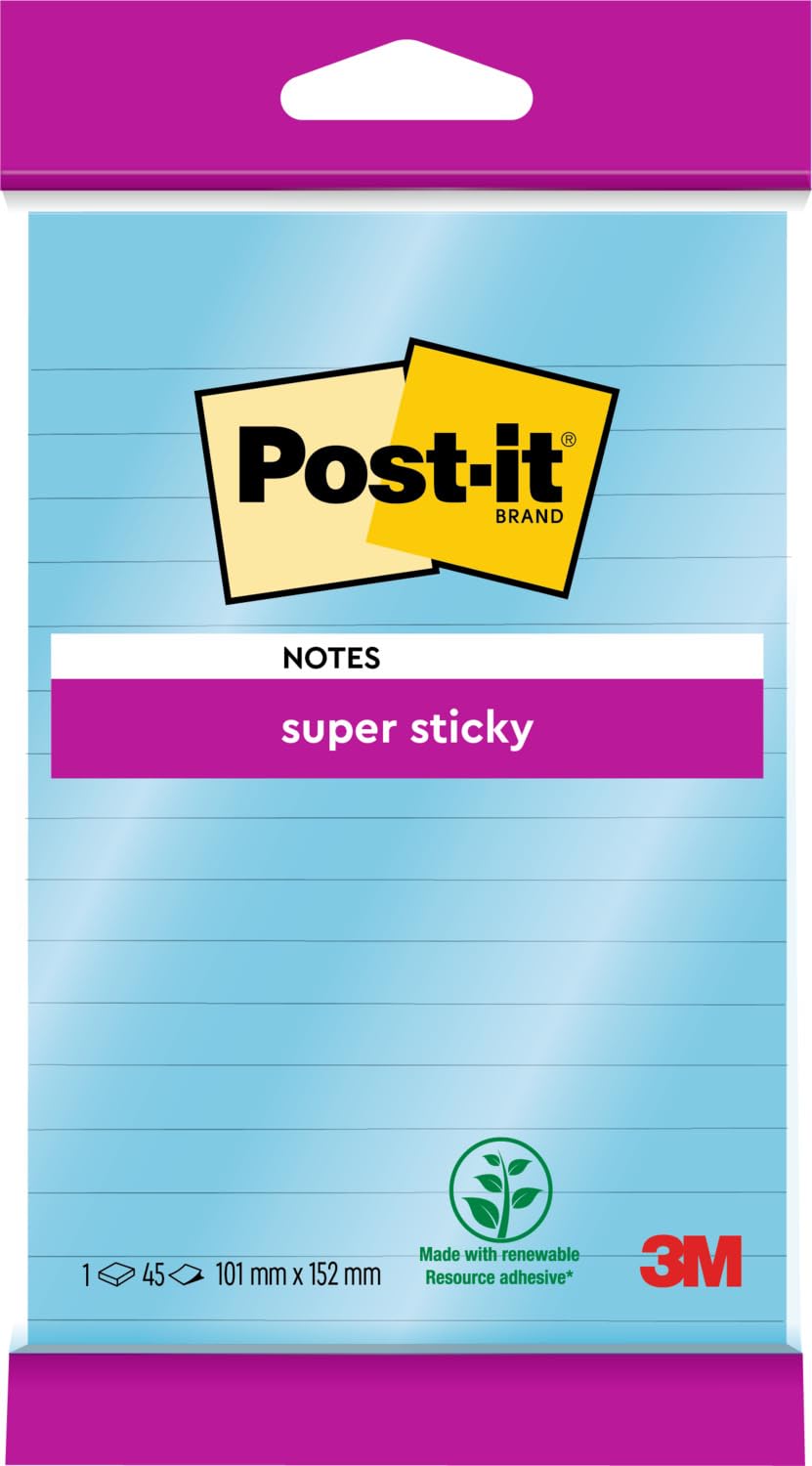 POST-IT Super Sticky — Bloc de notes ligné bleu 102 x 152 mm