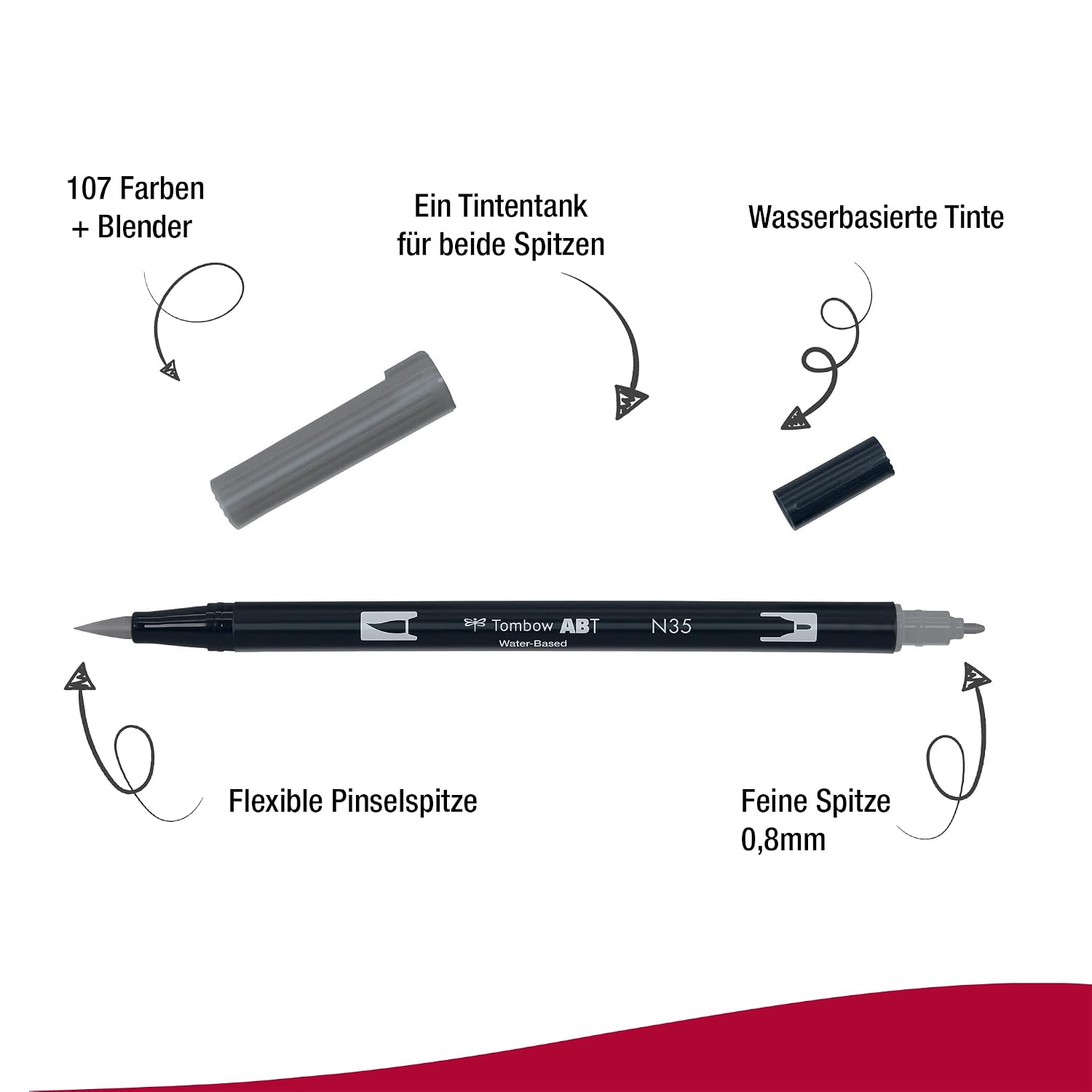 TOMBOW ABT-N35 — Feutre pinceau à 2 pointes gris – Image 2