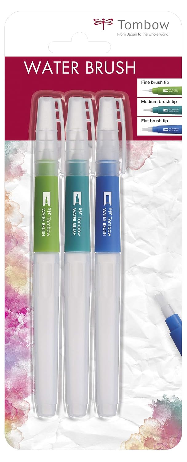 TOMBOW — Set de 3 pinceaux à réservoir d’eau, pointes variées
