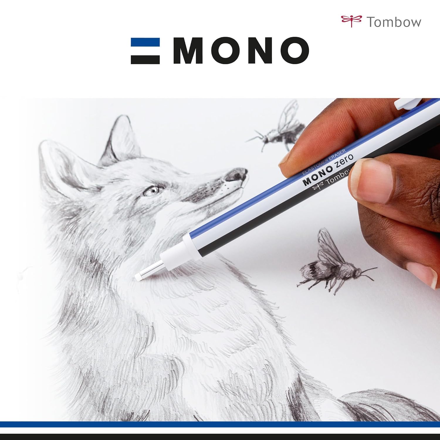 TOMBOW MONO ZERO — Crayon gomme blanc/bleu/noir – Image 3