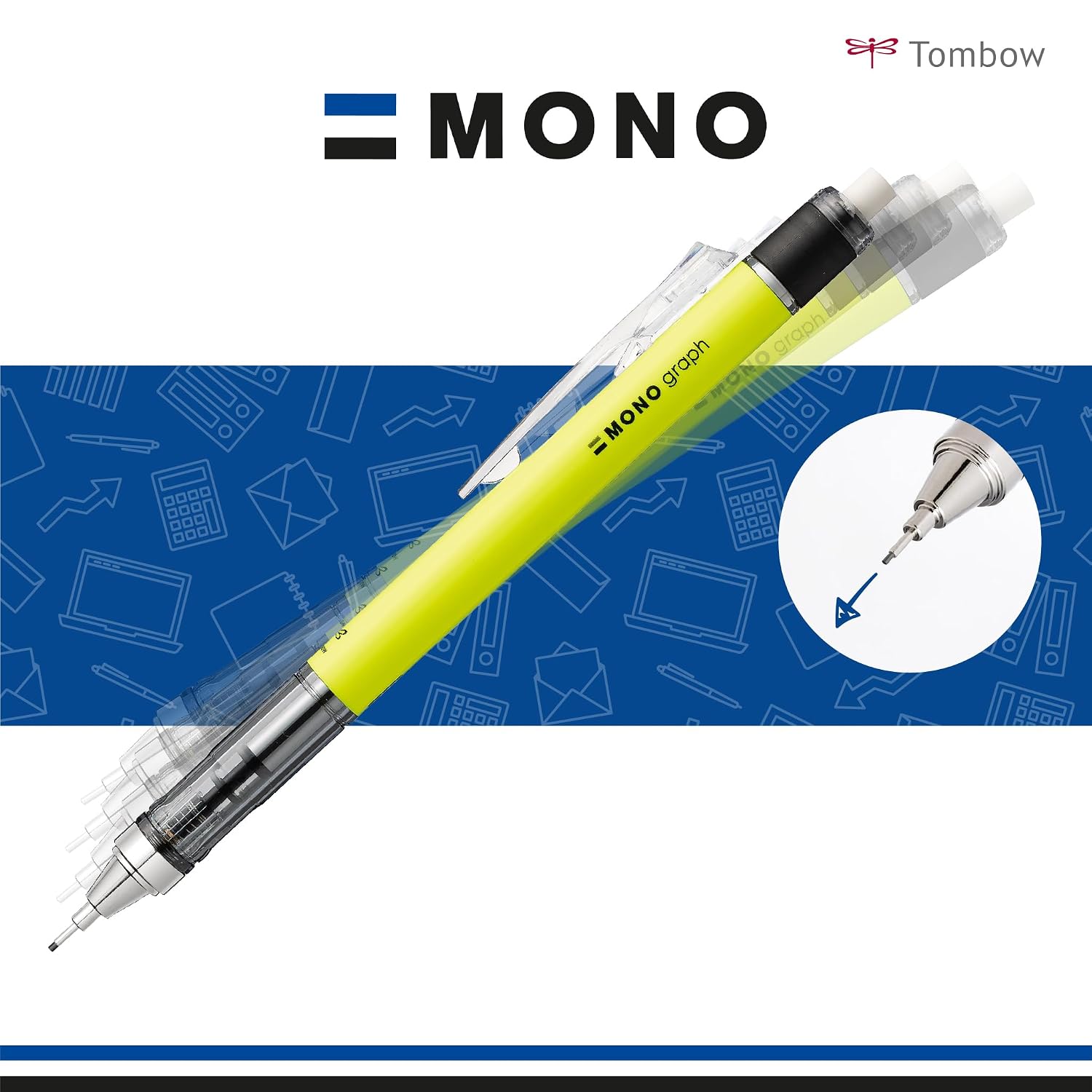 TOMBOW MONO graph — Porte-mines 0,7 mm blanc gomme intégrée – Image 3