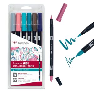 TOMBOW ABT — Lot de 6 feutres pinceau double pointe vintage
