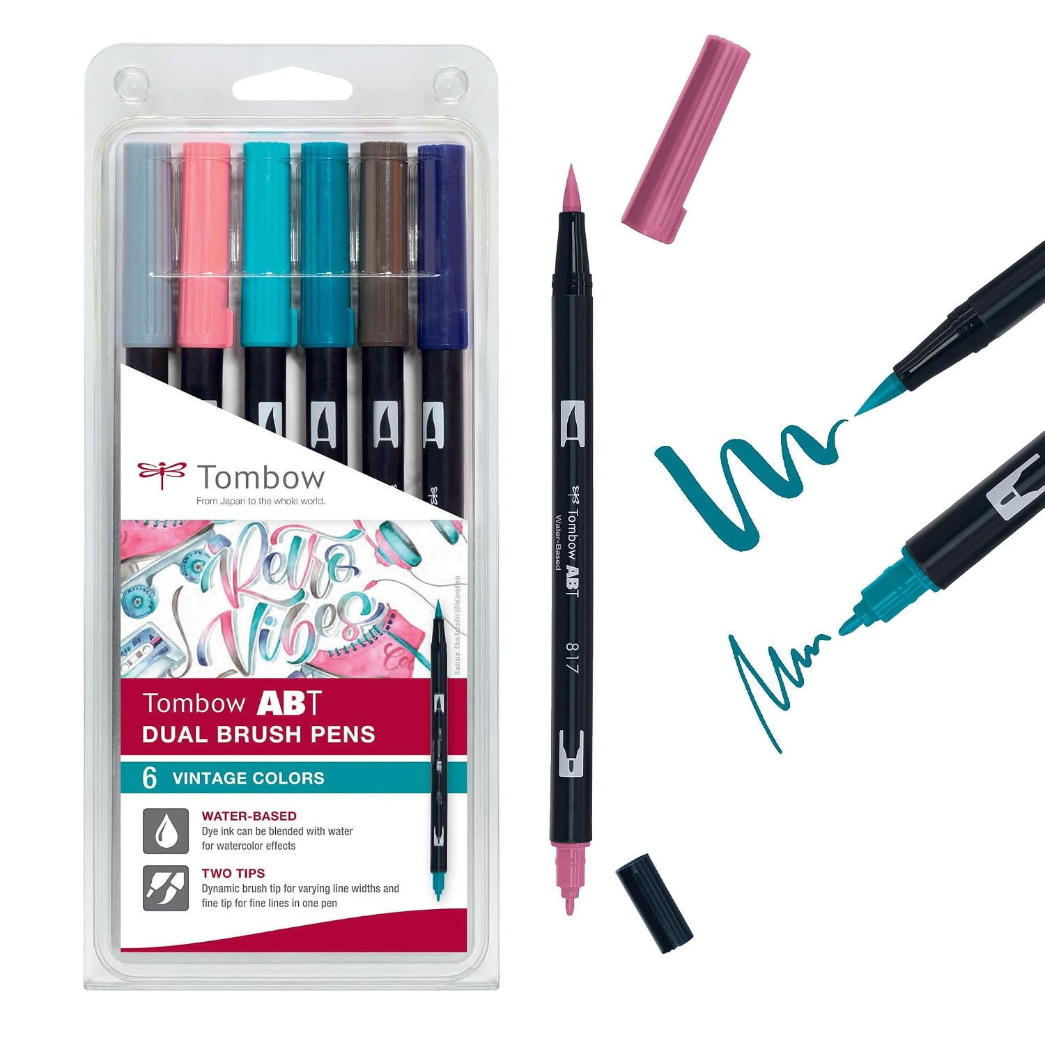 TOMBOW ABT — Lot de 6 feutres pinceau double pointe vintage