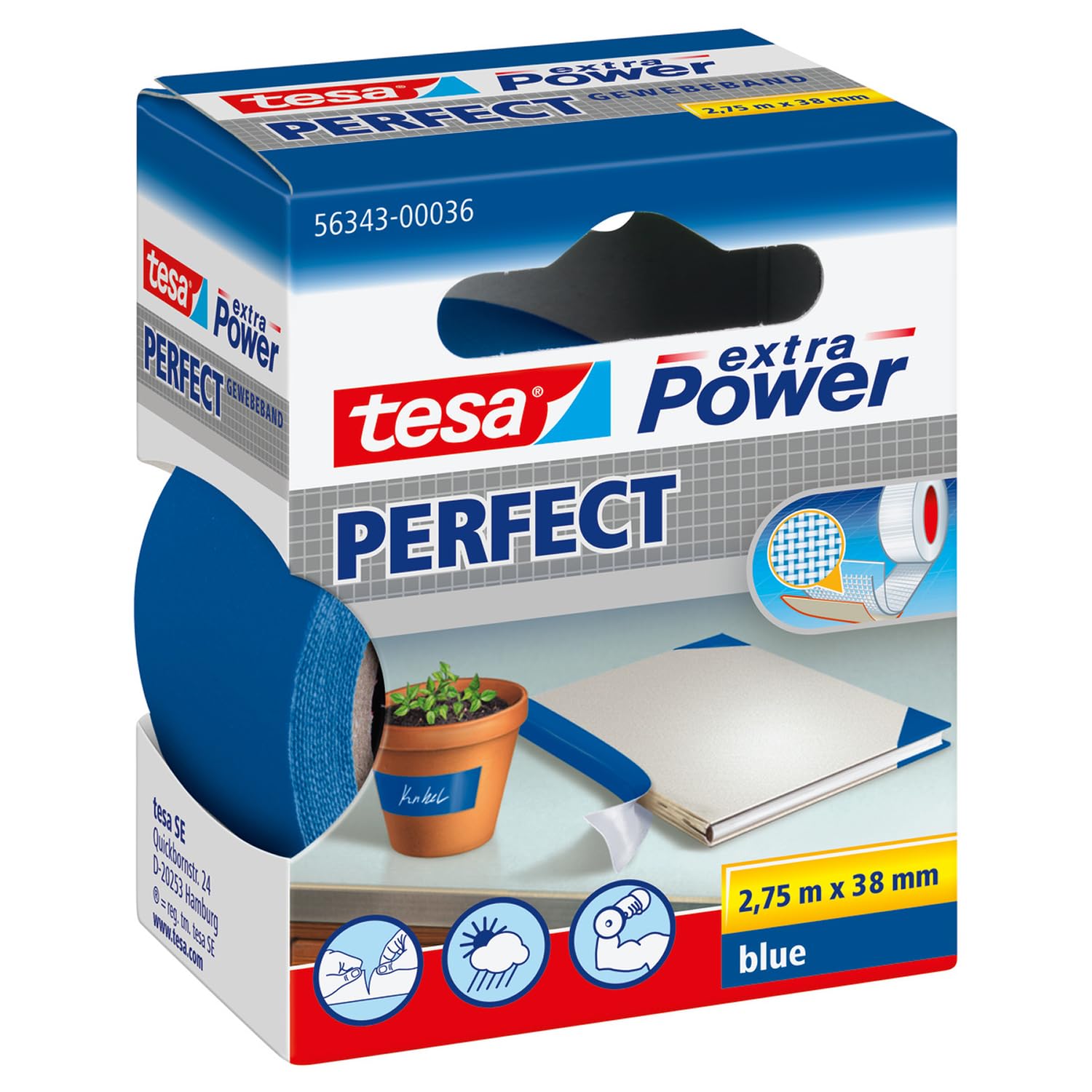 TESA extra Power Perfect — Ruban adhésif toilé bleu 2,75 m x 38 mm