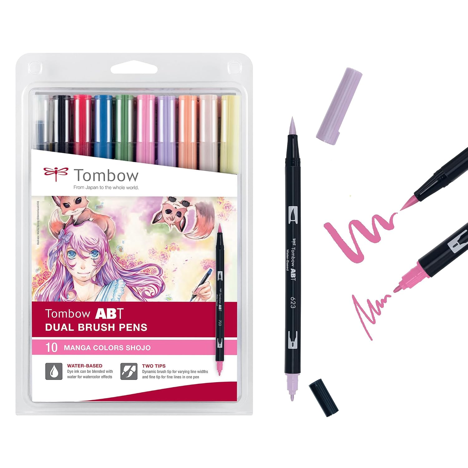TOMBOW AB-10C-MANGA 2 — Kit de 10 feutres pinceau double pointe