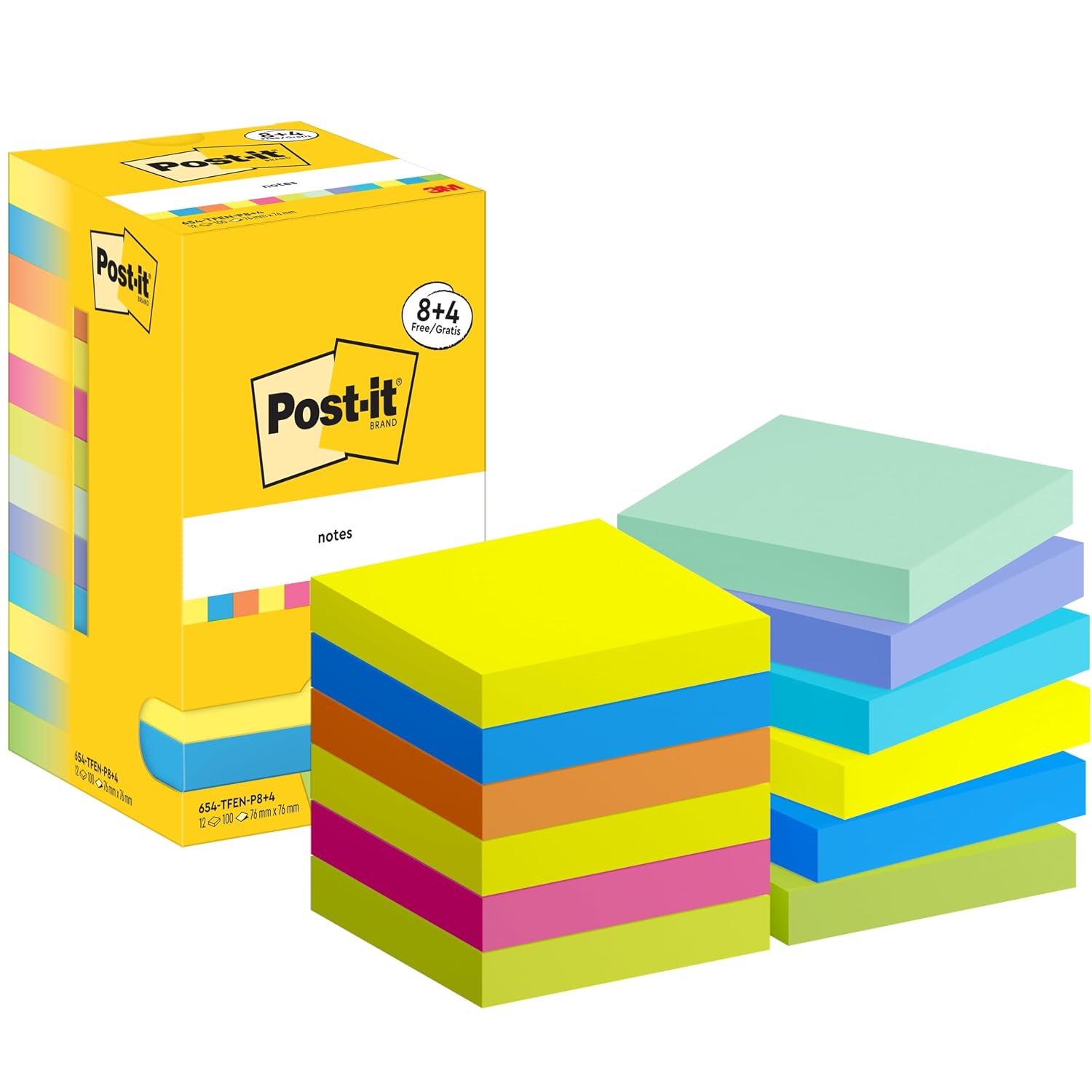 POST-IT — Notes autocollantes 76 x 76 mm, lot de 12 blocs