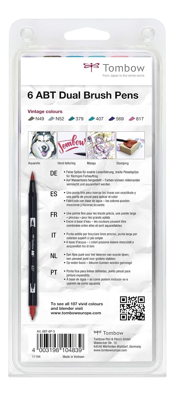 TOMBOW ABT — Lot de 6 feutres pinceau double pointe vintage – Image 3