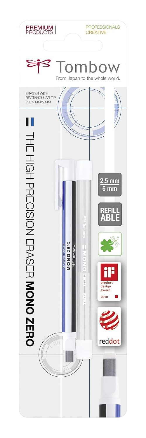 TOMBOW Mono Zéro — Stylo gomme + recharge rectangulaire 2,5x5 mm