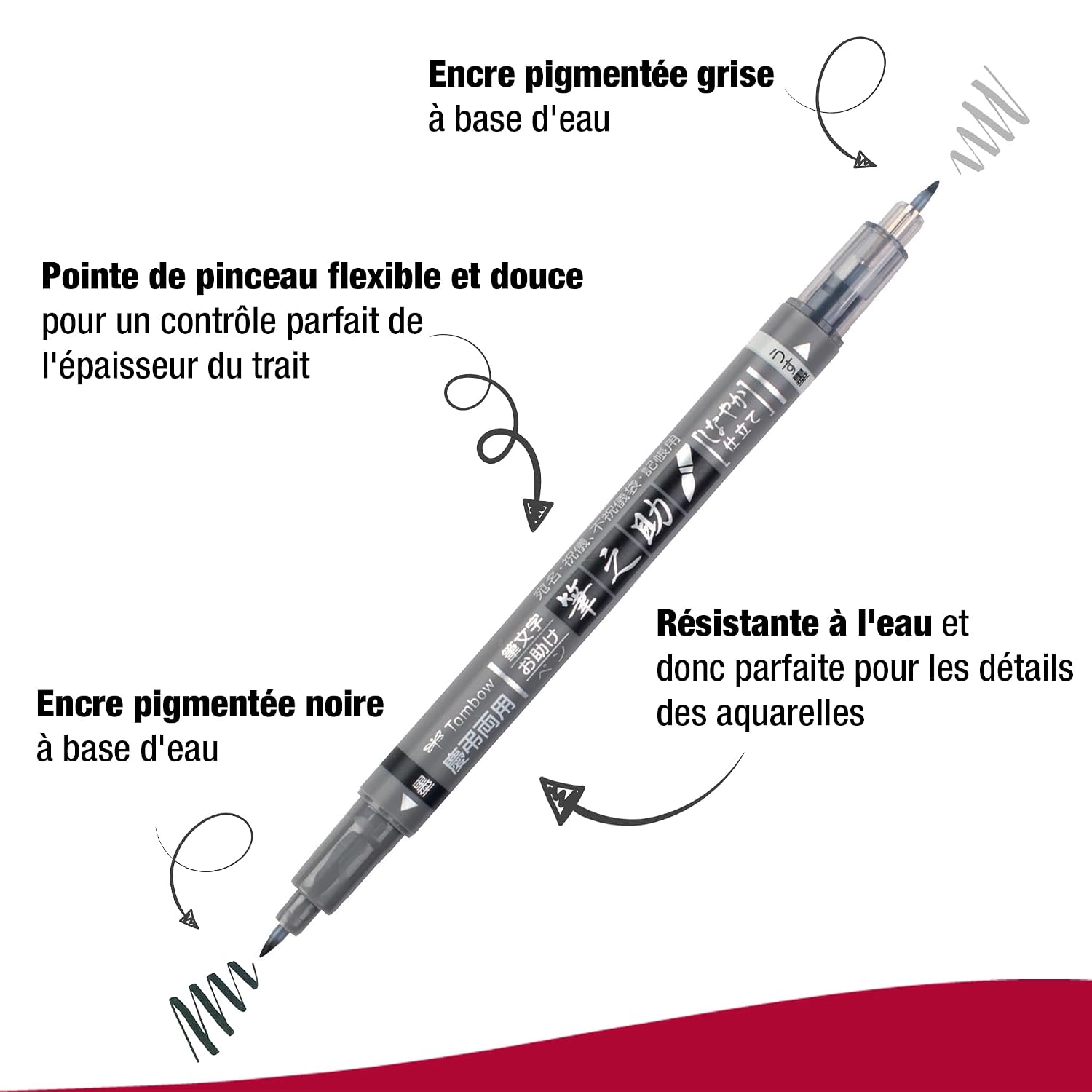 TOMBOW Fudenosuke — Marqueur double pointe noir/gris – Image 2