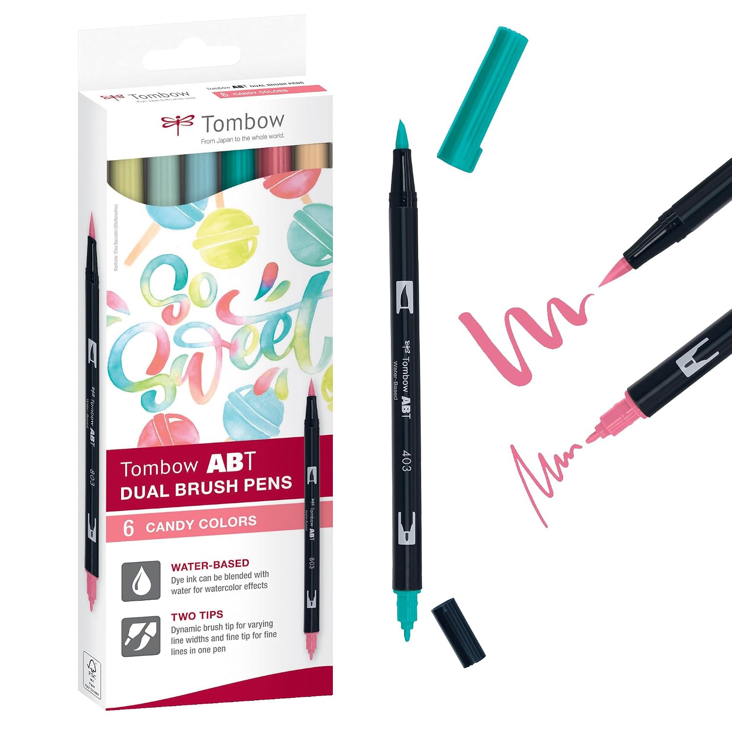 TOMBOW ABT — Lot de 6 stylos à double pointe double pinceau