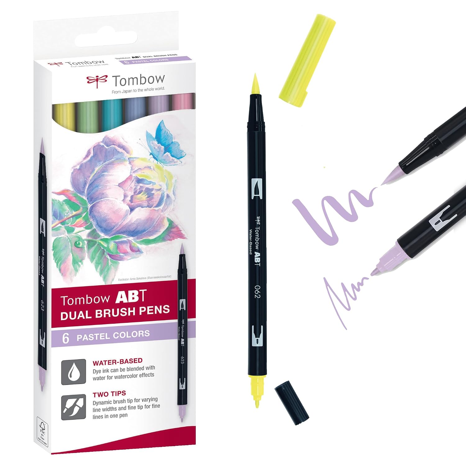 TOMBOW ABT — Lot de 6 feutres pinceau à 2 pointes pastel
