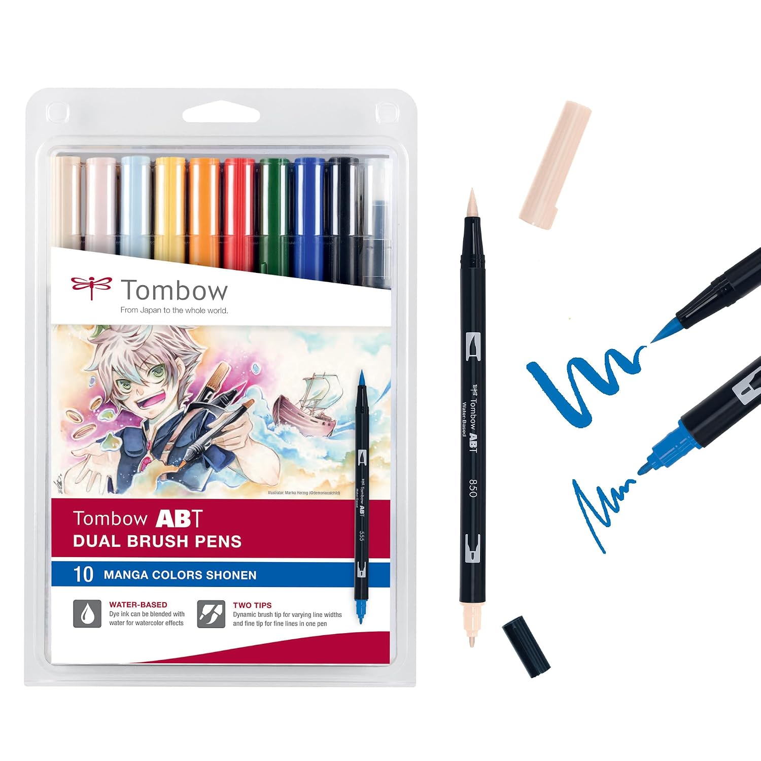 TOMBOW AB-10C-MANGA — Kit de 10 feutres pinceau double pointe
