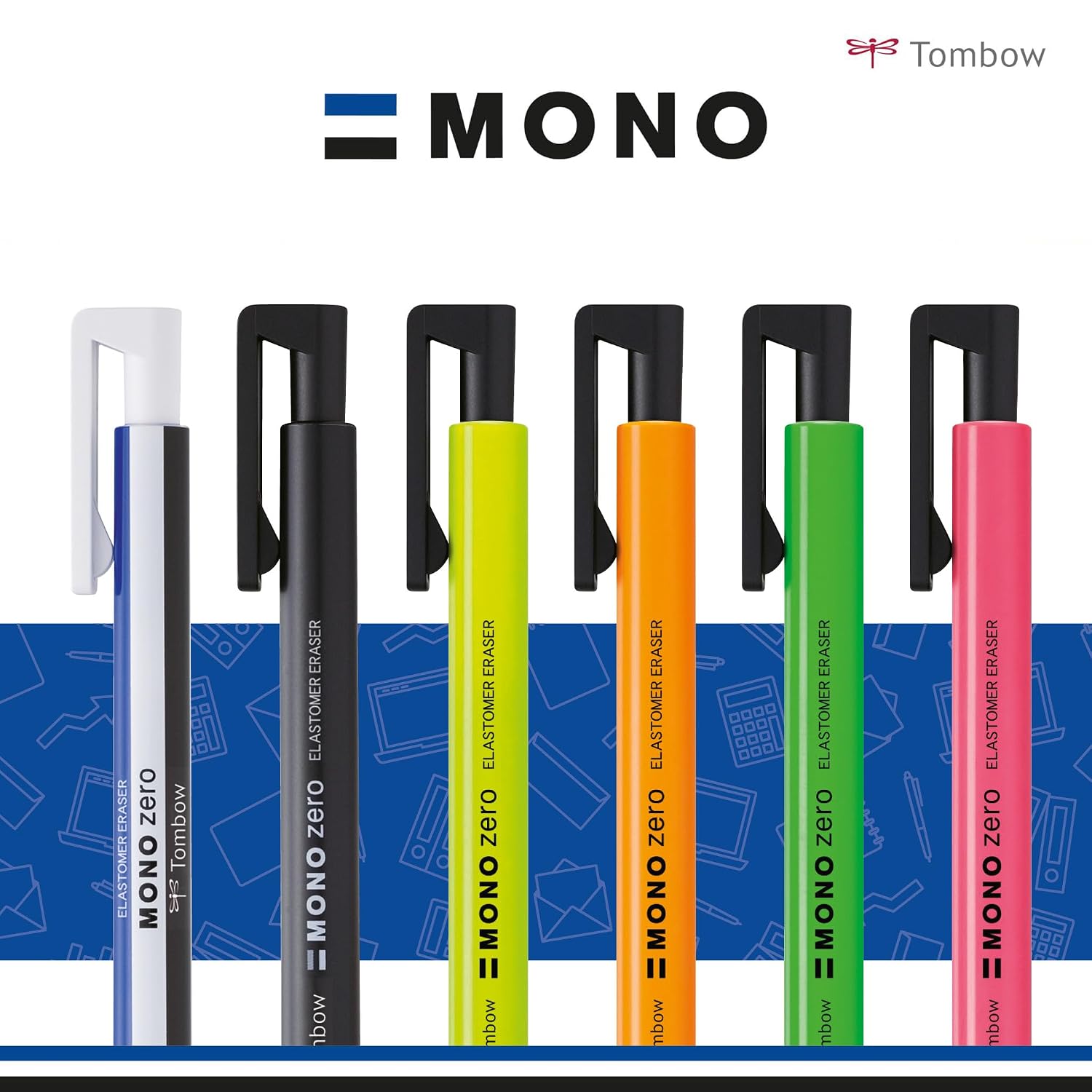 TOMBOW MONO ZERO — Crayon gomme blanc/bleu/noir – Image 5