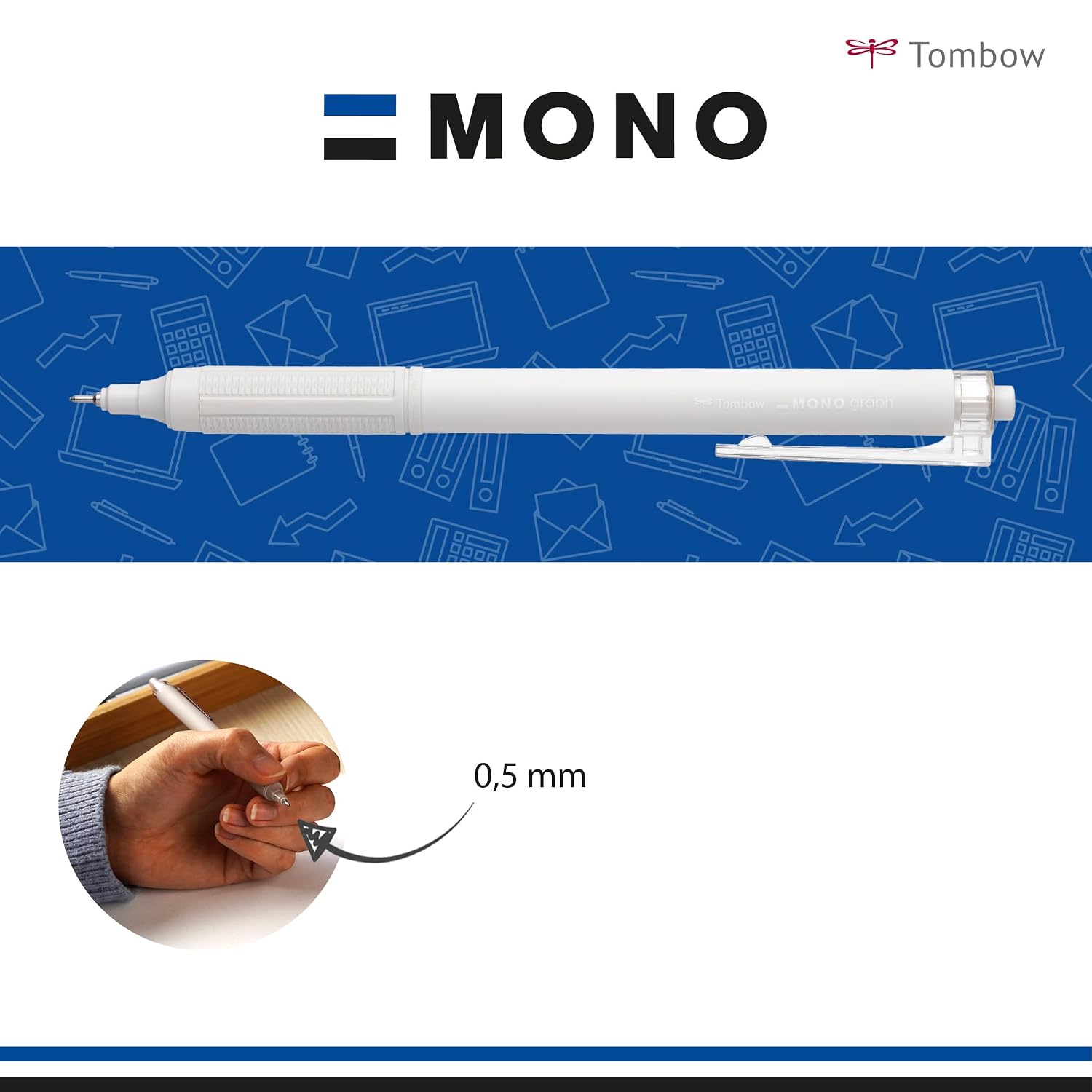 TOMBOW MONO graph Lite — Stylo à bille blanc fumé – Image 2