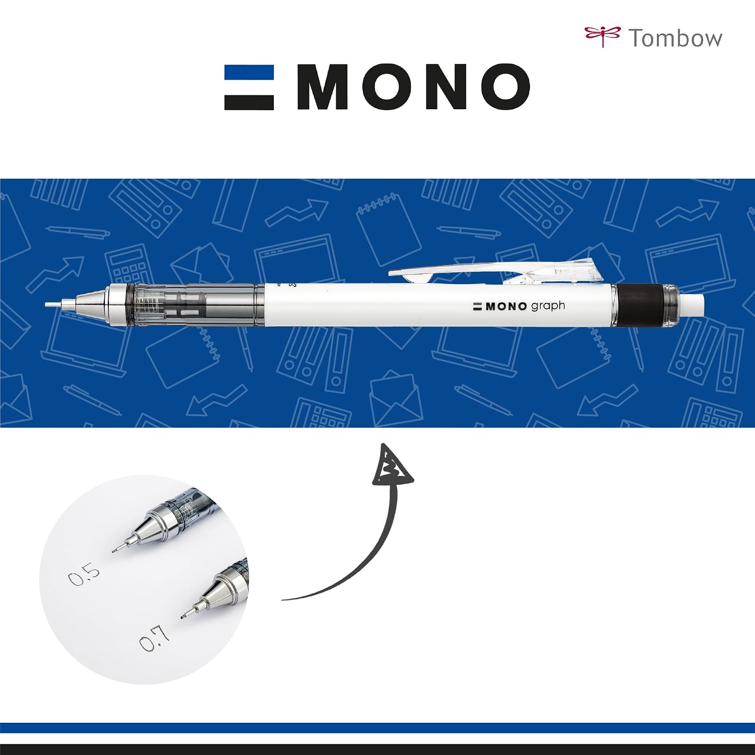 TOMBOW MONO graph — Porte-mines 0,7 mm blanc gomme intégrée – Image 2