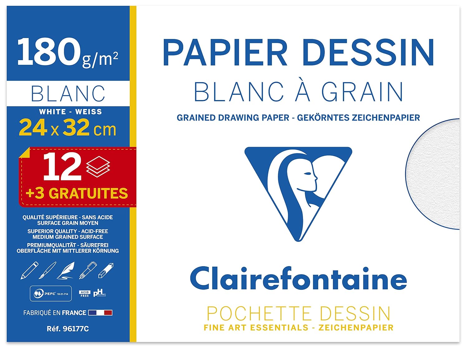 CLAIREFONTAINE — Pochette dessin scolaire 15 feuilles 24x32 cm