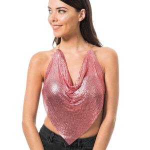 CHAKS — Top pailleté femme sans manches avec chaînes