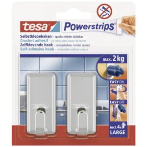 TESA Powerstrips — Lot de 2 crochets rectangulaires chromés