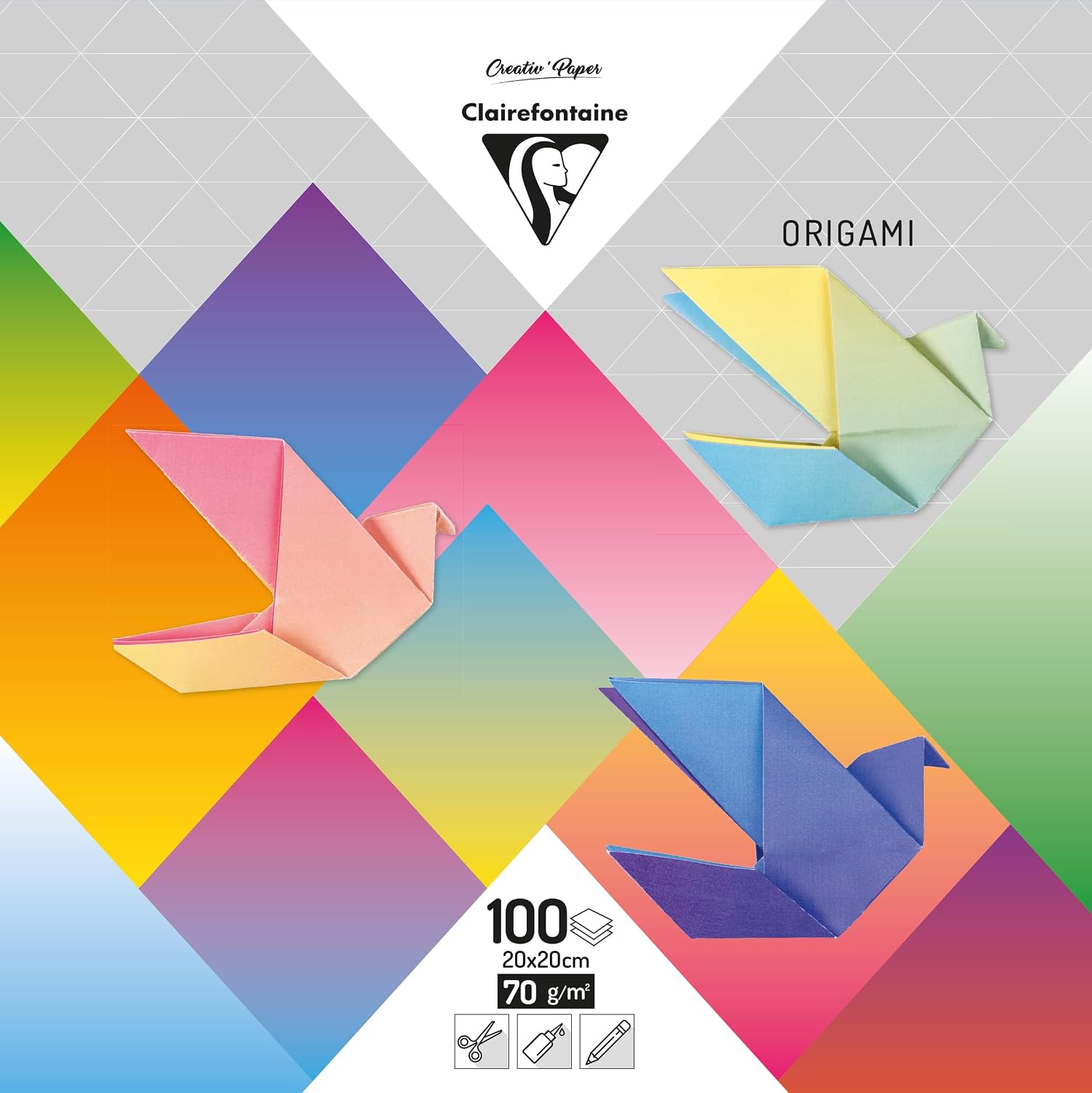 CLAIREFONTAINE — Papier origami 20x20 cm, 100 feuilles