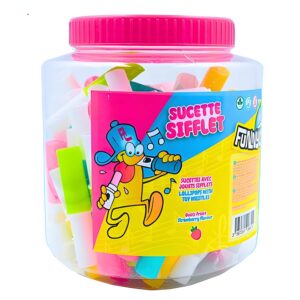 funny Candy — Sucette sifflet goût fraise, tube de 80