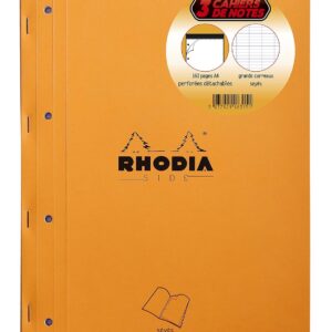 RHODIA — Lot de 3 blocs-notes agrafés A4 grands carreaux