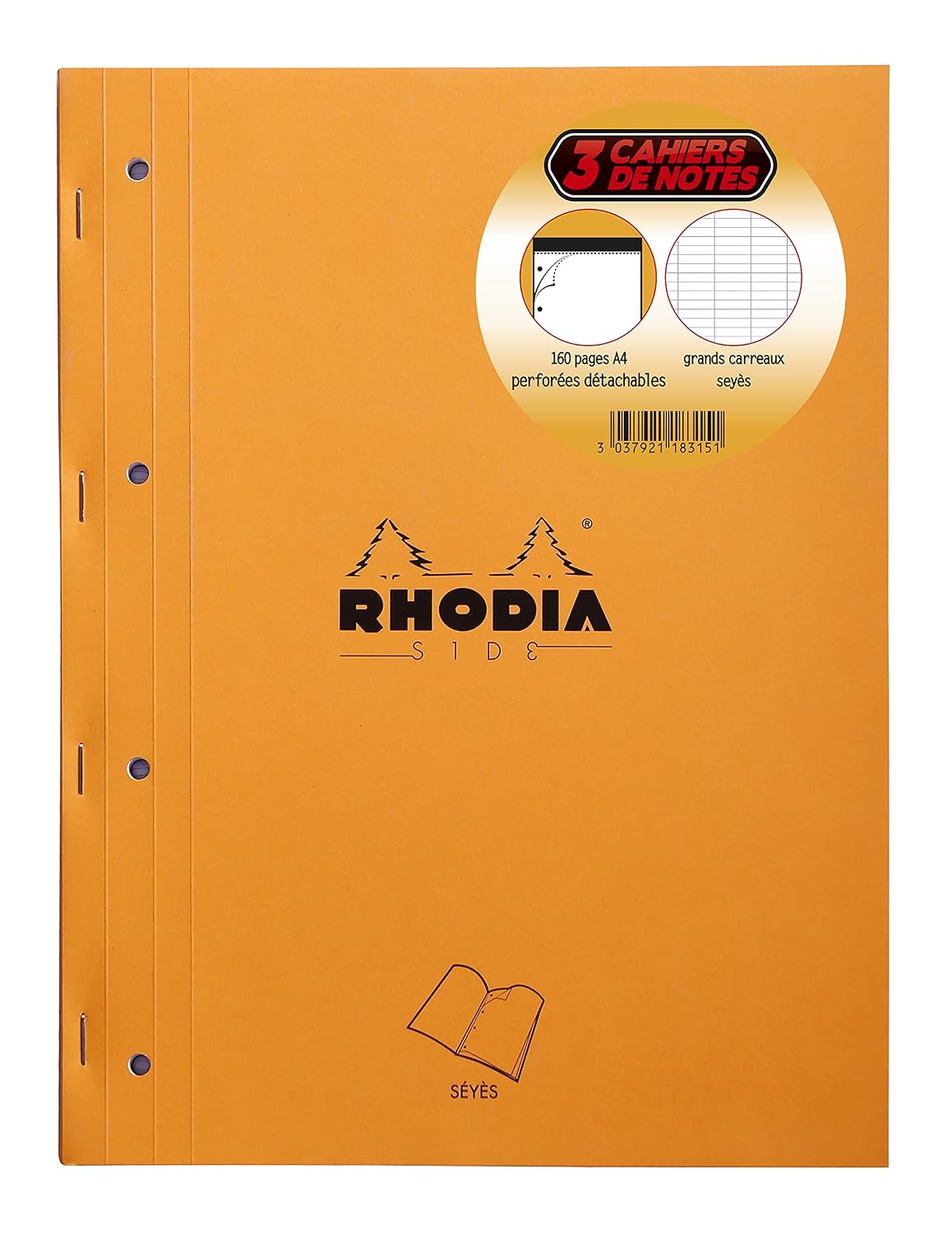 RHODIA — Lot de 3 blocs-notes agrafés A4 grands carreaux