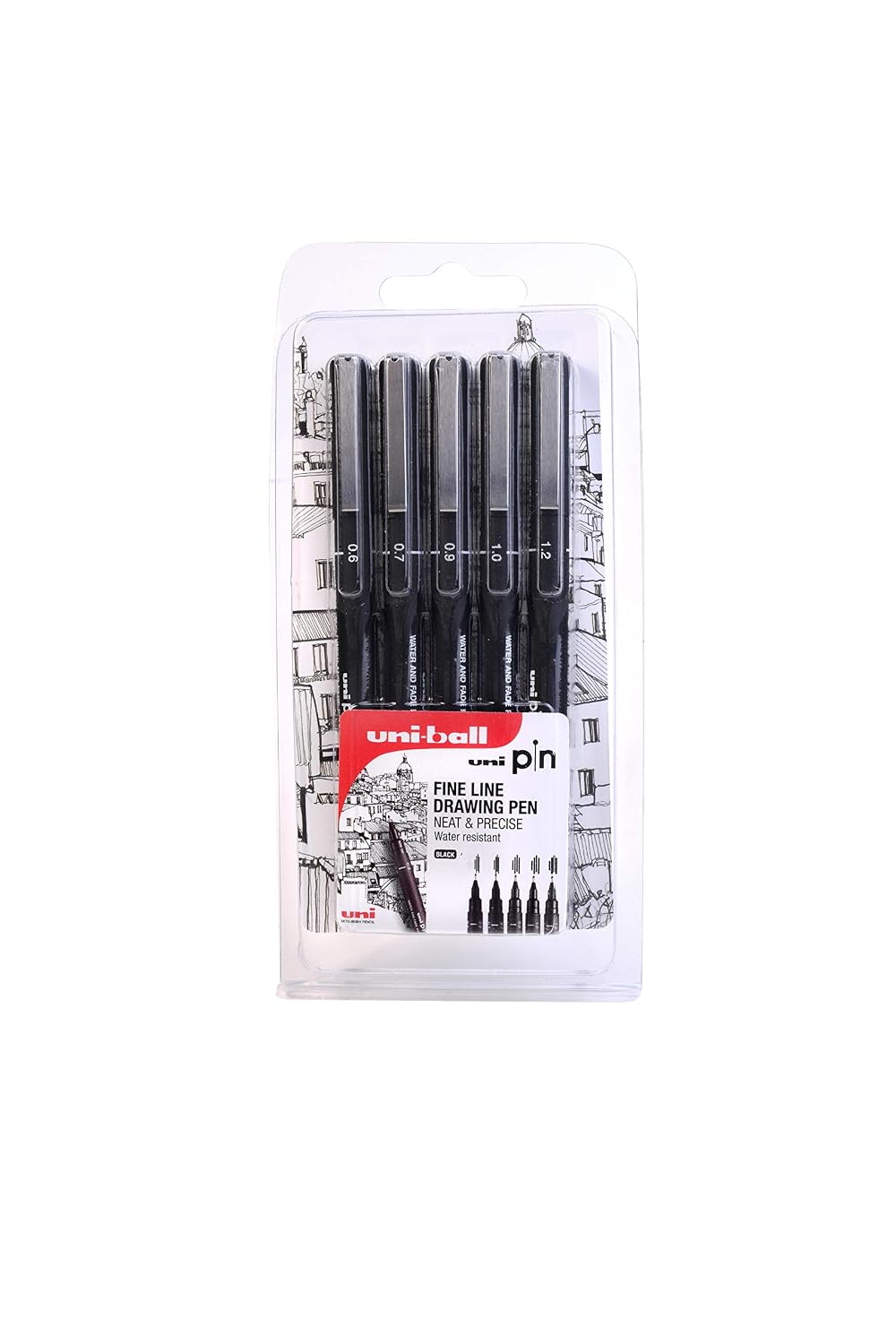 Lot de 5 stylos à pointe fine — encre noire, tailles assorties