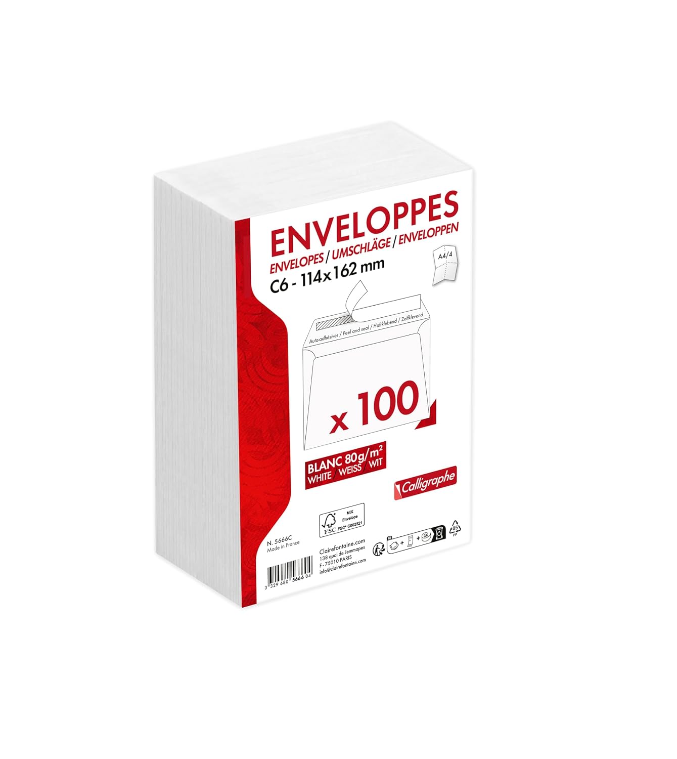 CALLIGRAPHE Correspondance — 100 enveloppes blanches C6 auto-adhésives